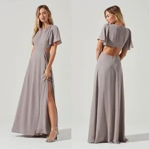 【BCBG MAXAZRIA】FlutterSleeve Cutout Embroidered Maxi Dress BCBGMAXAZRIA Lyndsy Flutter Sleeve Cutout Embroidered Maxi